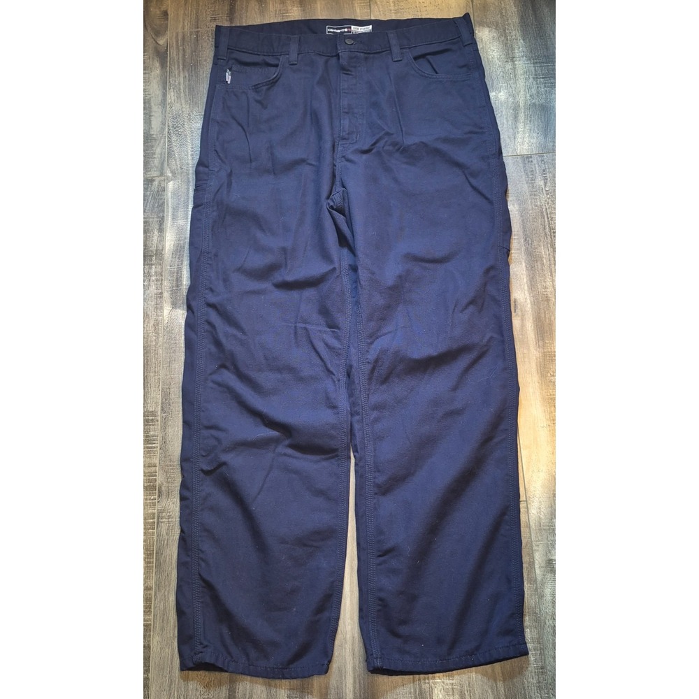 Carhartt Mens FR Flame Resistant Canvas Pants Loose Straight Navy Blue 38x30